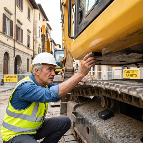 Localizzatore GPS professionale IP66 su macchinario da cantiere — TrackGPS.it Polinet Roma