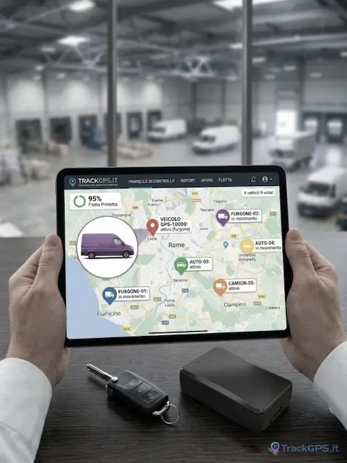 Tracciamento veicoli e flotte professionali con sistema GPS — portale TrackGPS.it Polinet Roma